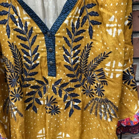 John Mark Mustard and Purple Embroidered Blouse - Picture 2 of 4